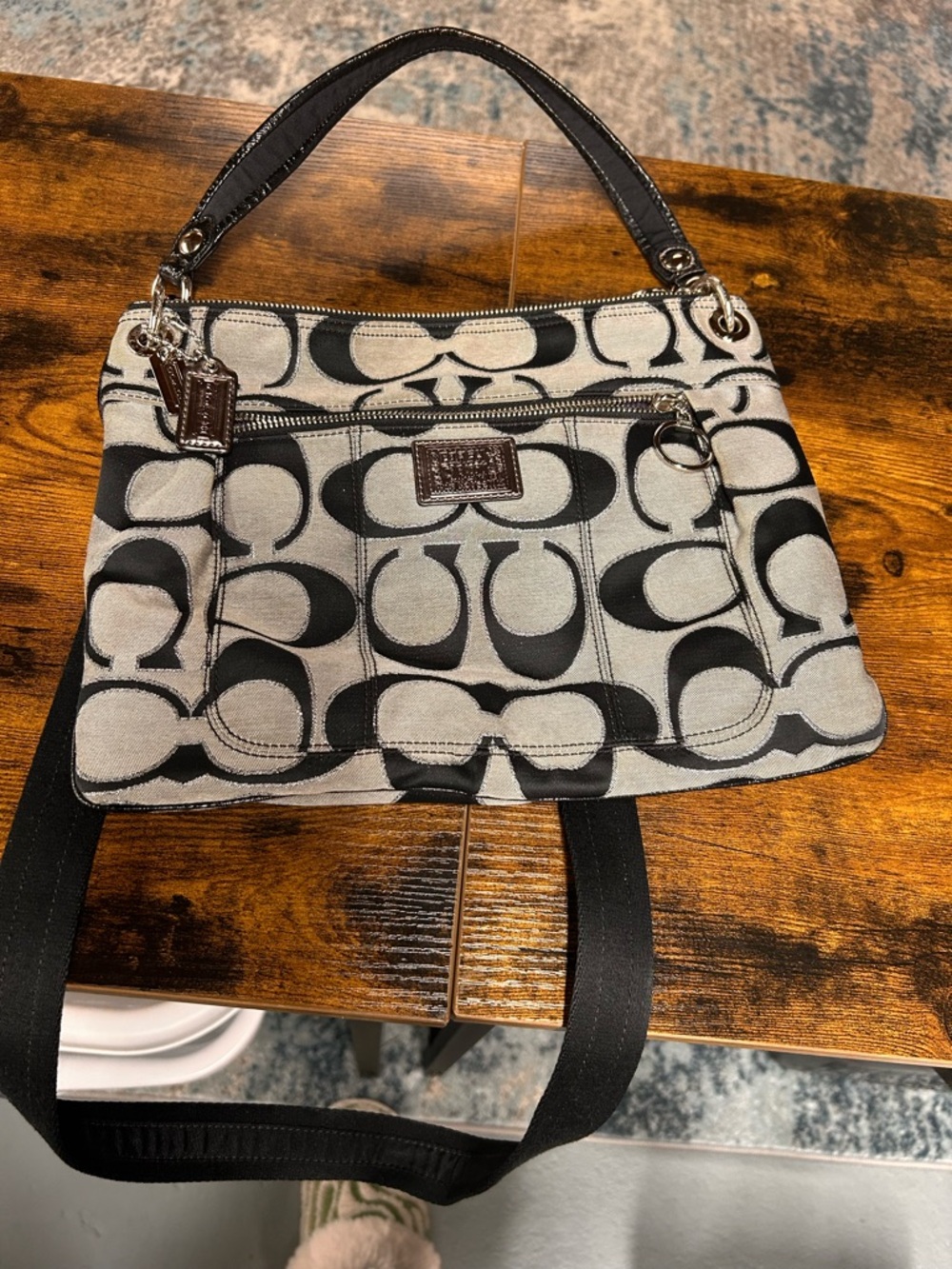 Vintage Coach Black and Gray Signature Canvas Shoulder Bag